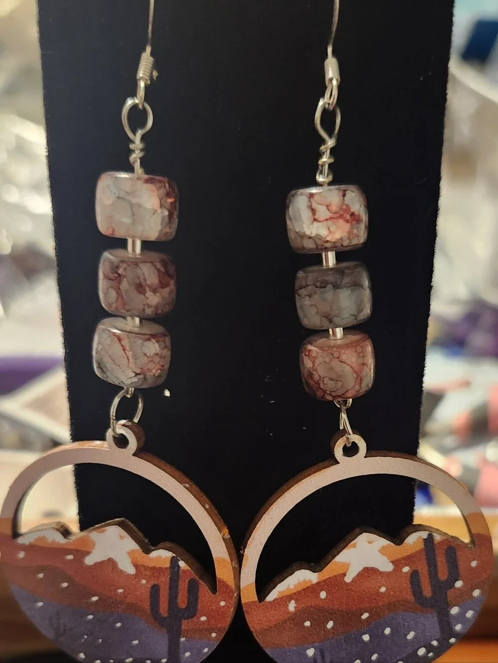 Rustic Desert Dangle Earrings in Marbled Gray & Rust